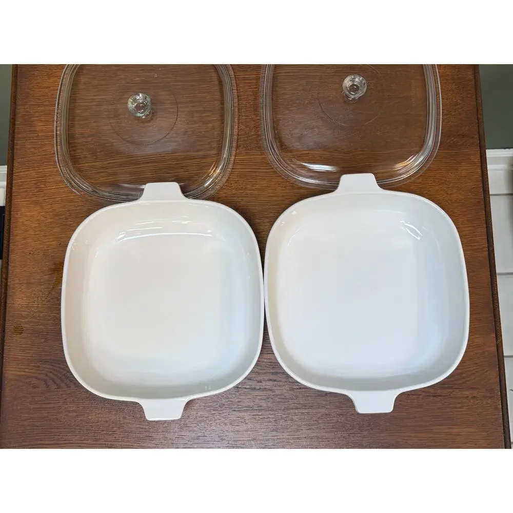 Set of 4 Vintage CorningWare Colonial House 11” Browning Skillets W/ Pyrex Lids